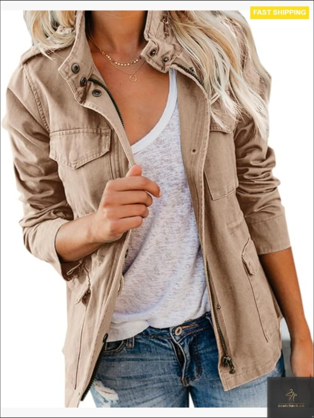 Military Anorak Jacket Zip Up Snap Buttons Safari Utility Coat with Pockets - Picture 1 of 6